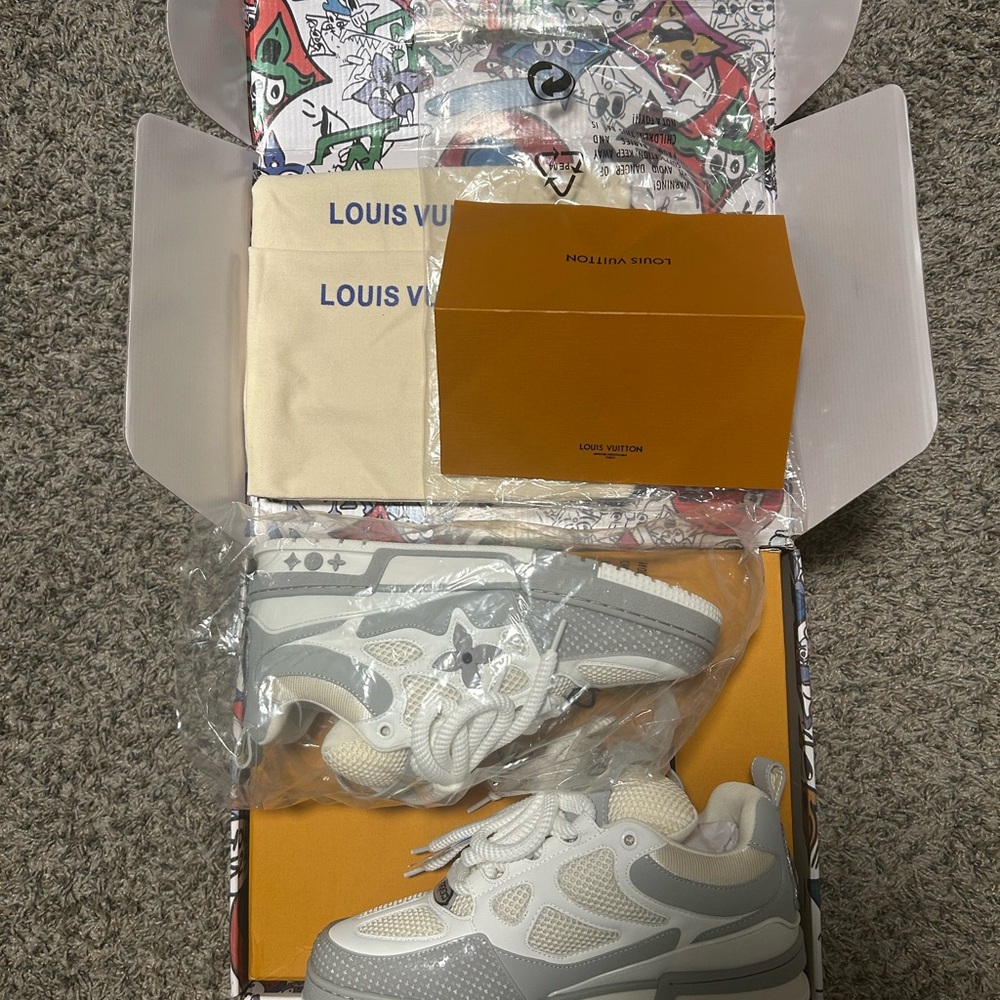 Louis Vuitton White and Gray Athletic Shoes